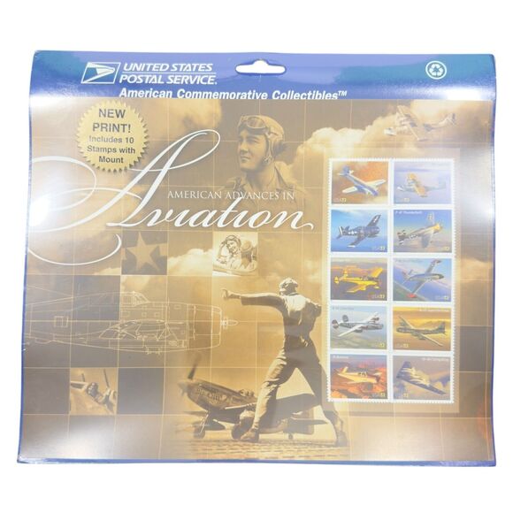 USPS American Advances in Aviation Commemorative Collectibles 10 Stamps w/ Mount - Picture 1 of 3